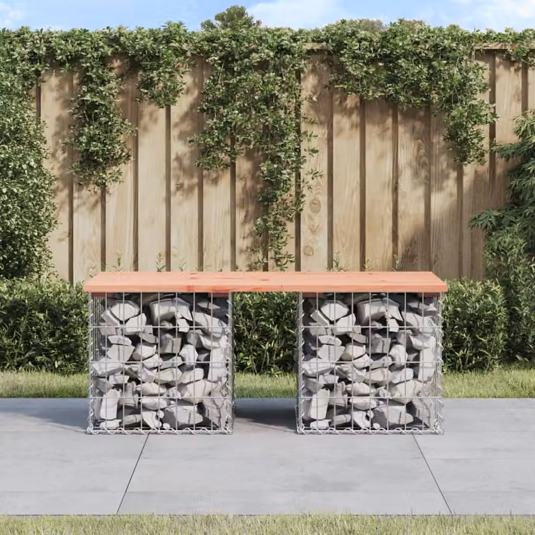 Panca da giardino vidaXL in legno massello di Douglas con design gabbione, stile industriale, colori marrone e grigio, L: 110 cm, P: 44 cm, H: 42 cm