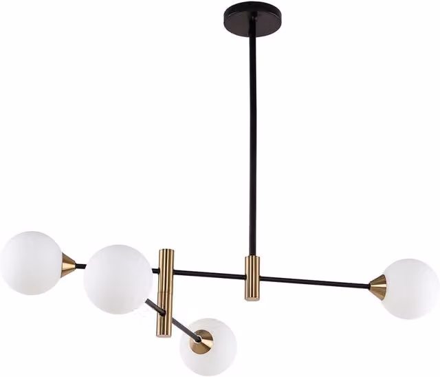 Plafoniera Italux Marino nera con 4 luci G9 in vetro opal e metallo