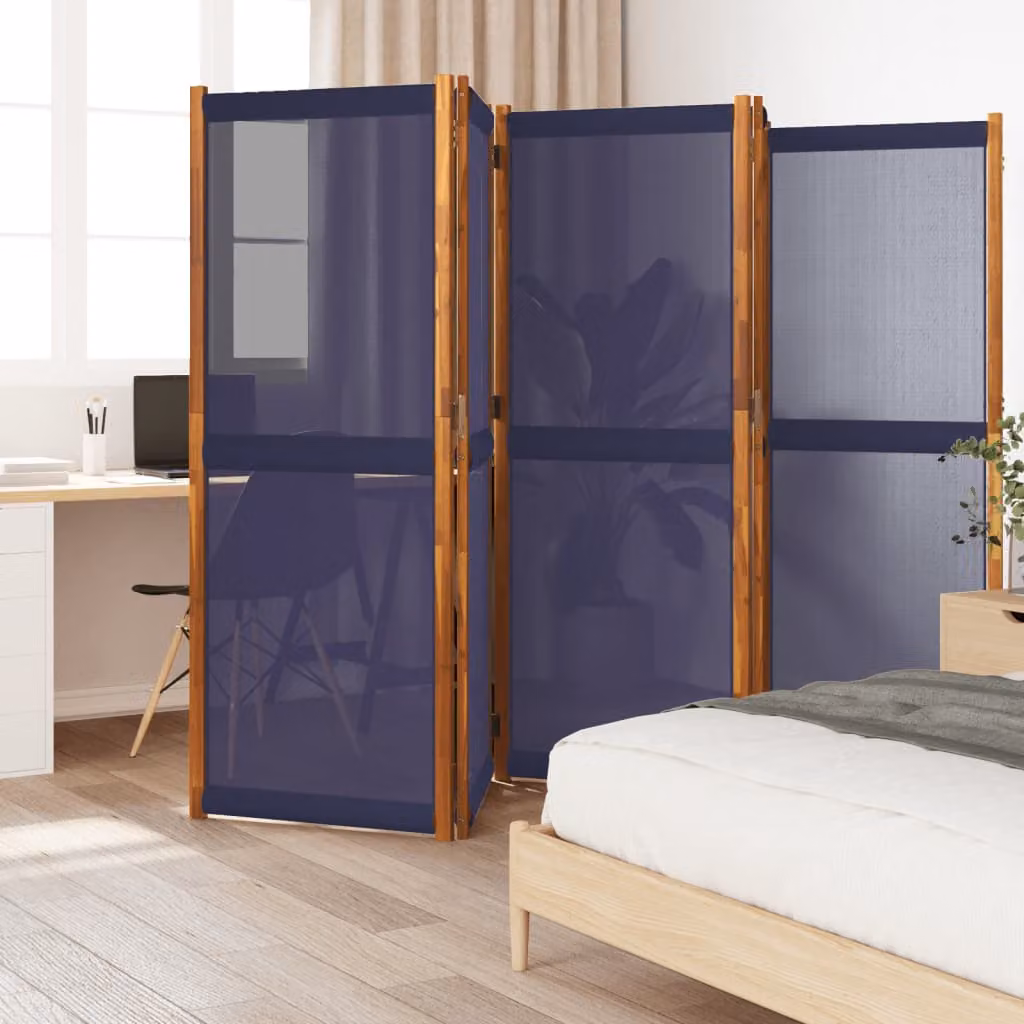 Divisorio a 5 Pannelli vidaXL in Legno di Acacia Oliato Blu, L 350 x H 180 cm