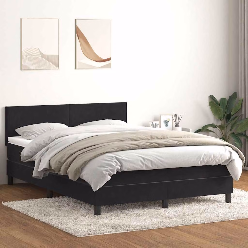 vidaXL Giroletto a Molle con Materasso Ibrido in Velluto Nero L: 160 cm, P: 213 cm, H: 88 cm