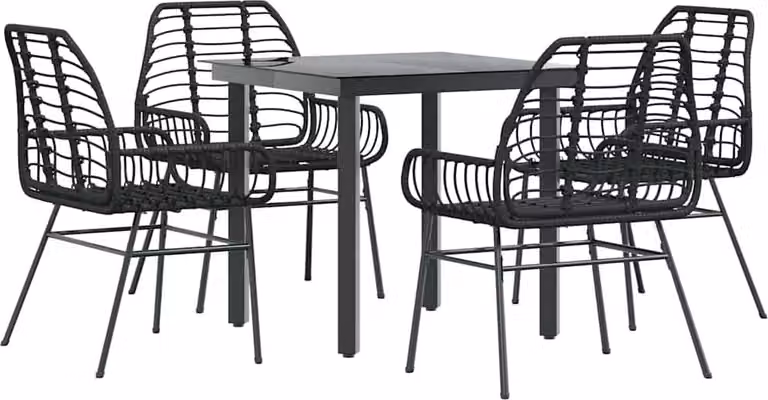 Set Mobili da Pranzo per Giardino 5 pz Nero Polyrattan Vetro