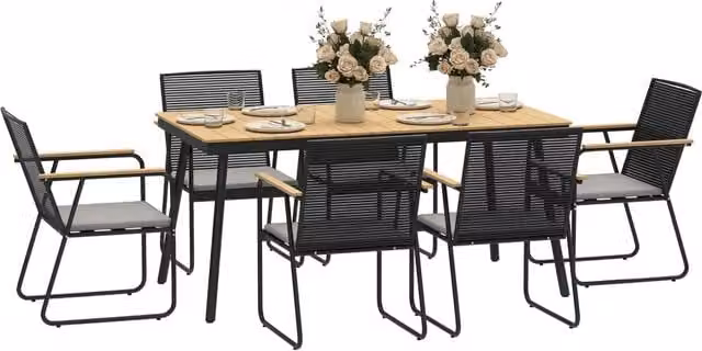 Tavolo da pranzo allungabile con 6 sedie ¨C zephmum ¨C legno naturale e nero 180x90x75 cm