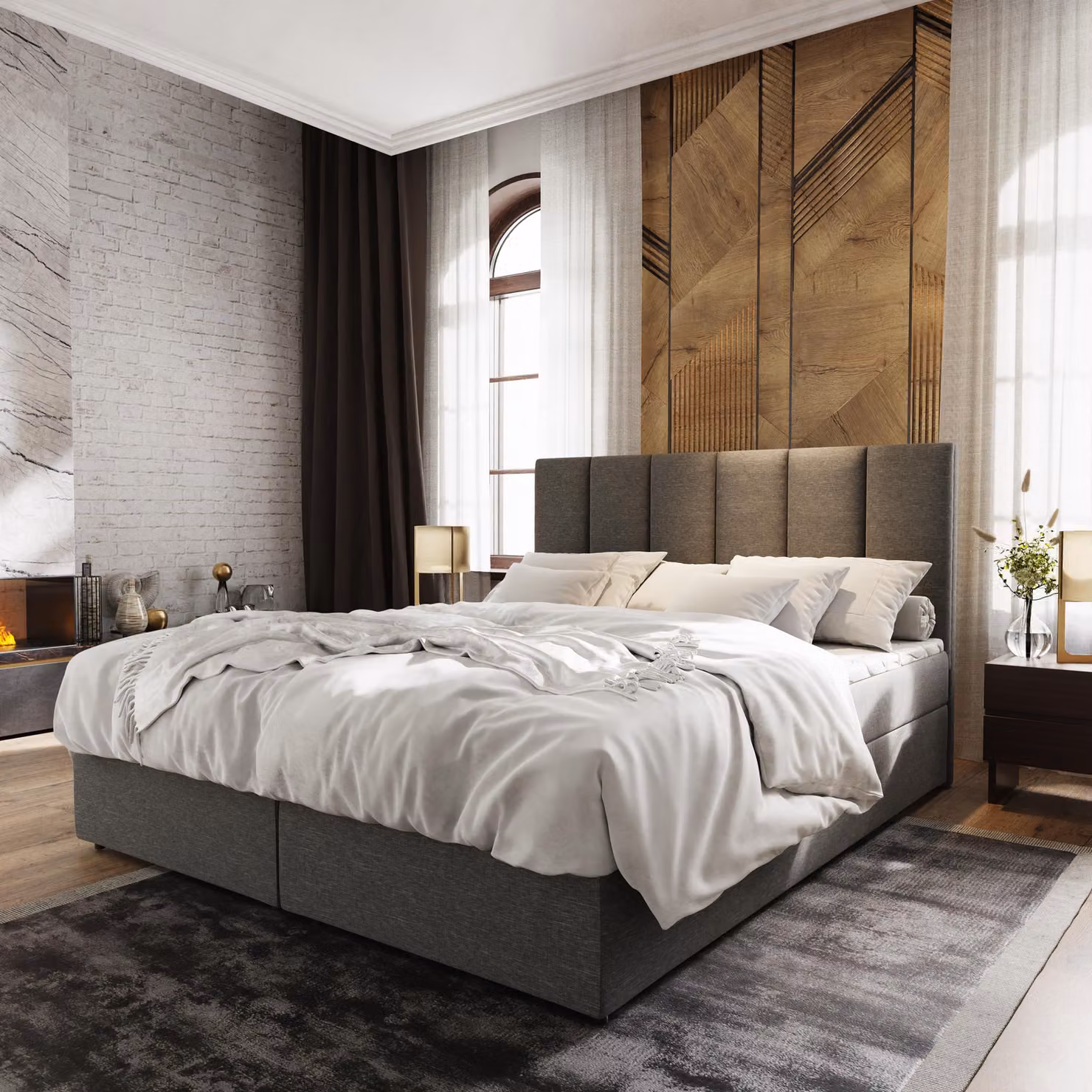 Letto a molle Masseno MERIL 140x200 cm completo di materasso e topper Bonell, letto imbottito con cassettiera - grigio chiaro, SAWANA 21