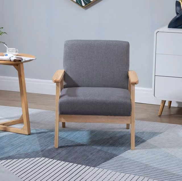 Poltrona lounge grigia con braccioli in tessuto effetto lino, 64 x 70 x 72 cm