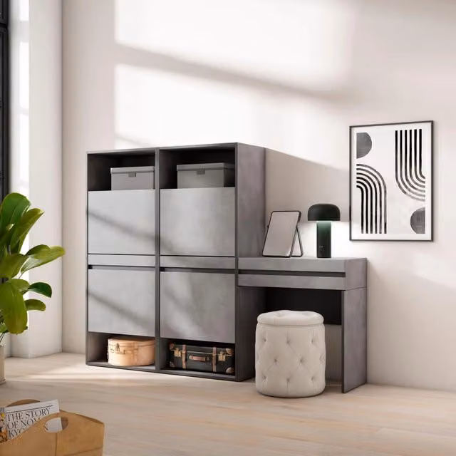 Scarpiera, 190x35x145cm, Camera da letto, Tavolo da toeletta, grigio cemento RF3531