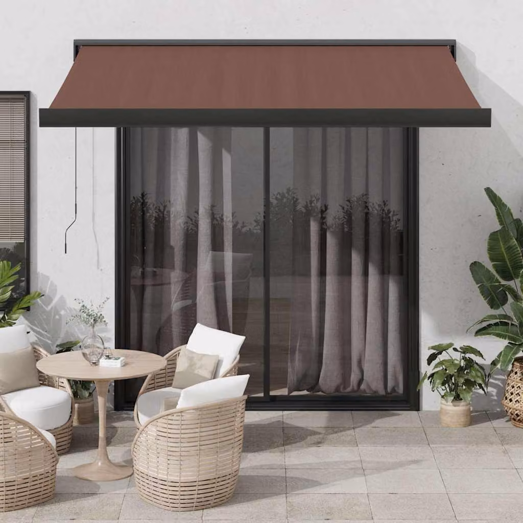 vidaXL Tenda Sole Retrattile Manuale con Bracci Pieghevoli in Alluminio e Poliestere, Marrone o Antracite, L: 350 cm, P: 250 cm
