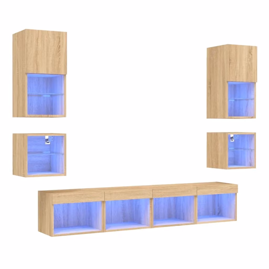 Mobile TV da parete vidaXL con 8 LED in legno multistrato Rovere Sonoma – 2