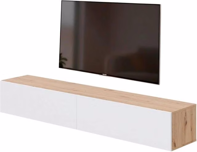 Mobile TV Sospeso Arreditaly Moderno con 2 Ante Push in Rovere e Bianco Opaco L: 180 cm, P: 34,5 cm, H: 28 cm