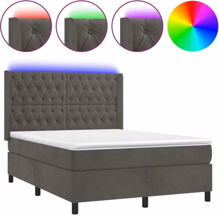 Letto a Molle con Materasso e LED Grigio Scuro 140x200 cm