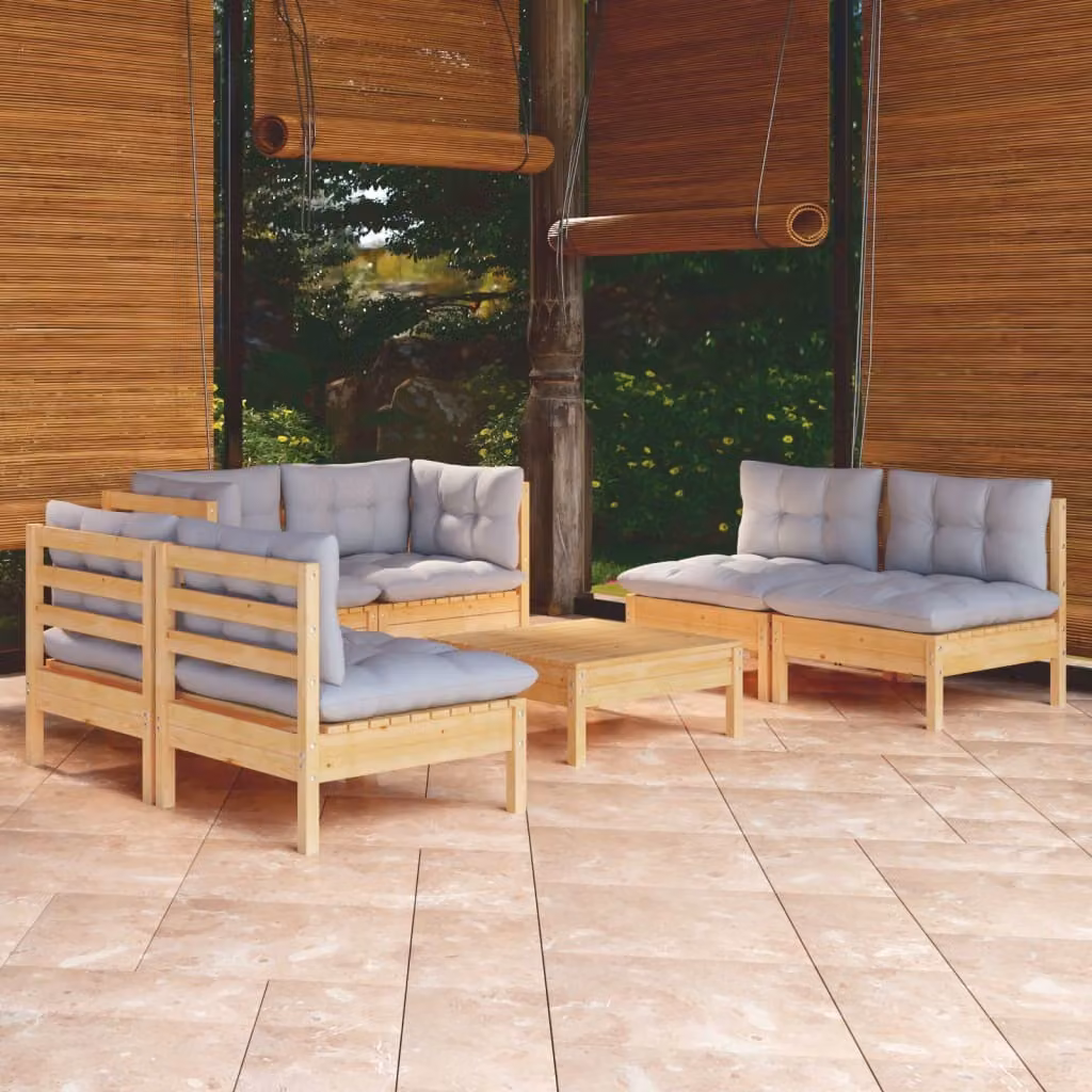Maison Exclusive - Set Divani da Giardino 7 pz con Cuscini Grigi Massello di Pino