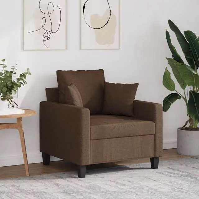 Poltrona Lounge Moderna in Tessuto Marrone con Struttura in Metallo e Braccioli – 1