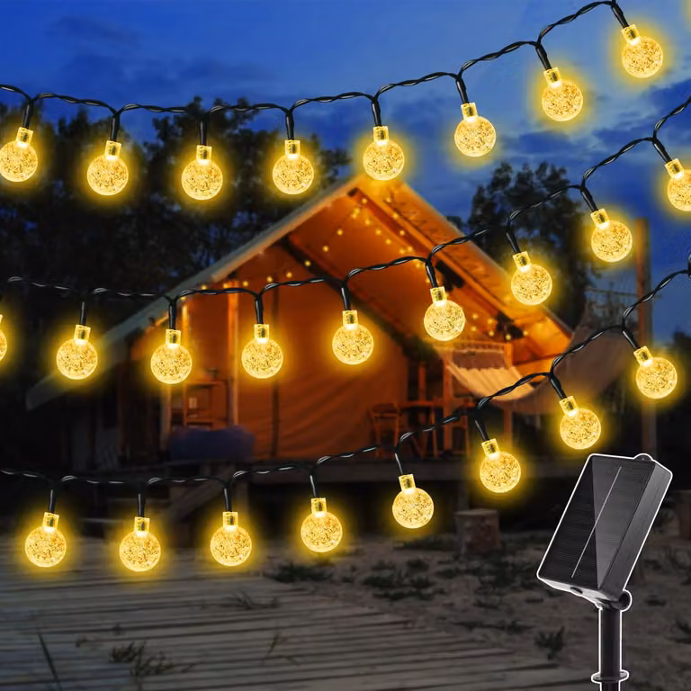 Catena luminosa solare, 5 metri, 30 LED, luce calda, grado di protezione IP65, 8 modalità, per uso esterno