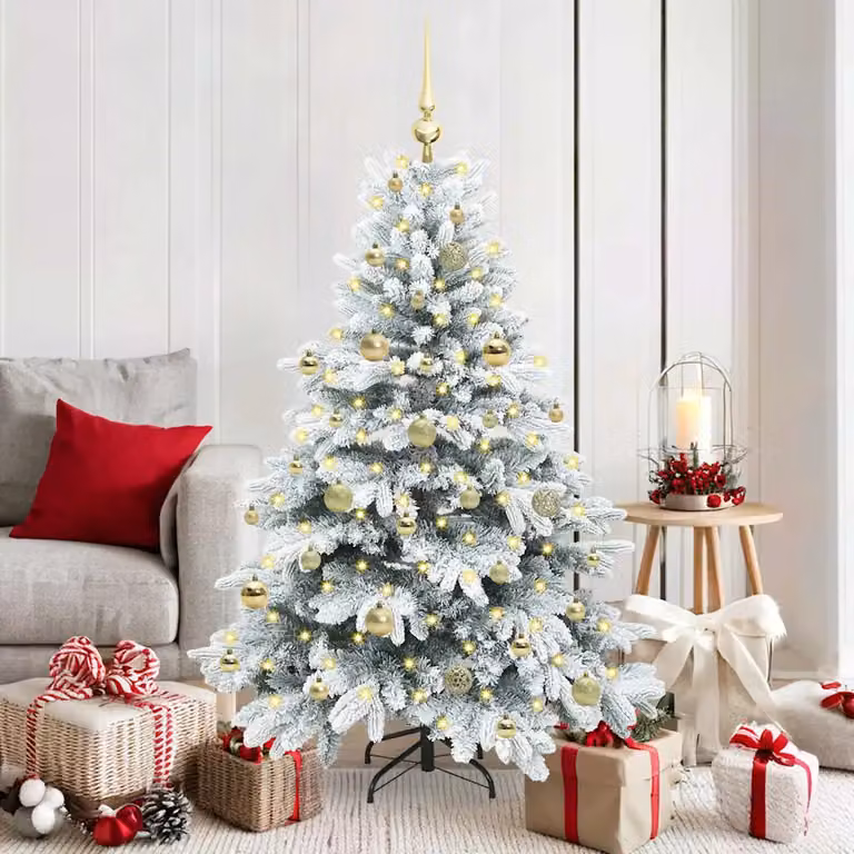 Albero di Natale artificiale bianco vidaXL con 150 LED luce bianca calda in PE e PVC, Altezza: 150 cm