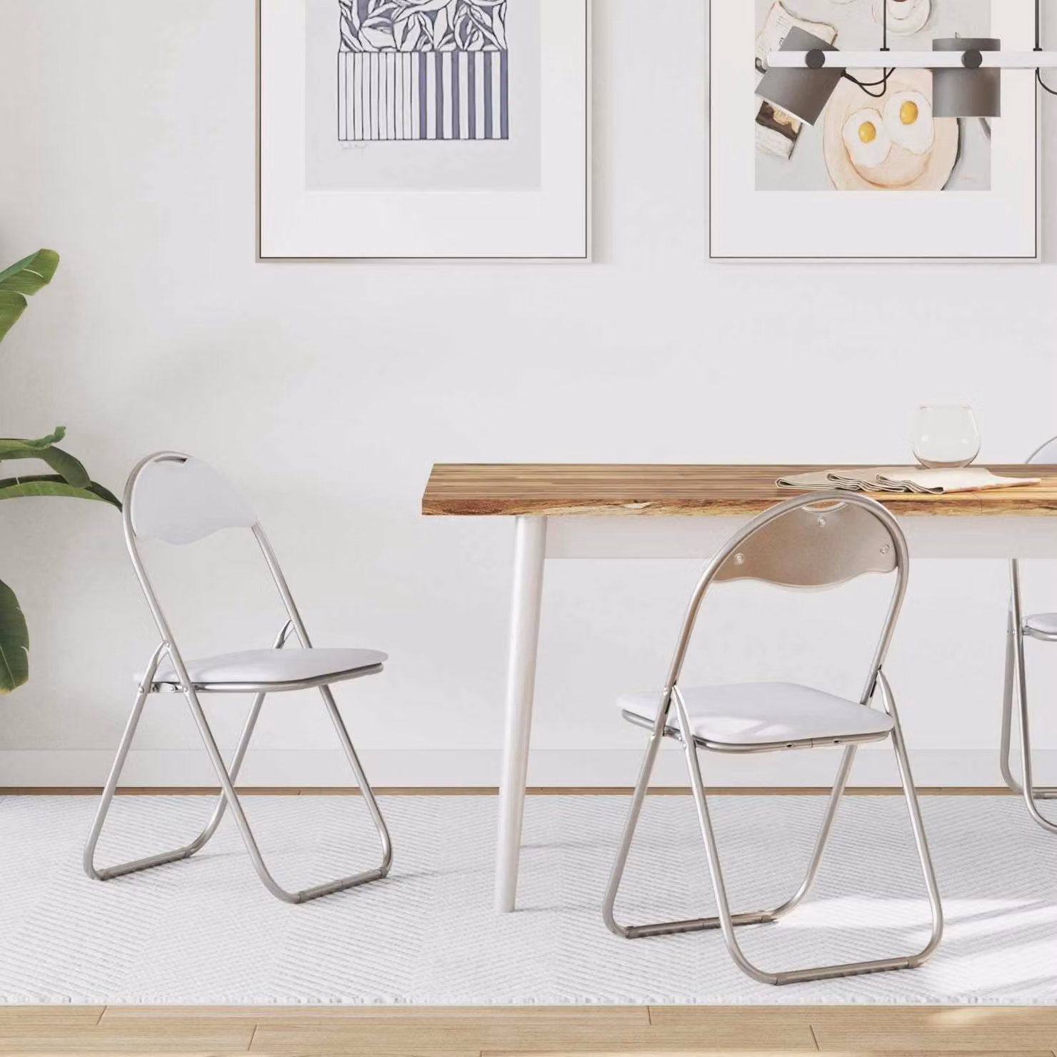 Set di 2 sedie pieghevoli da pranzo, colore bianco e grigio