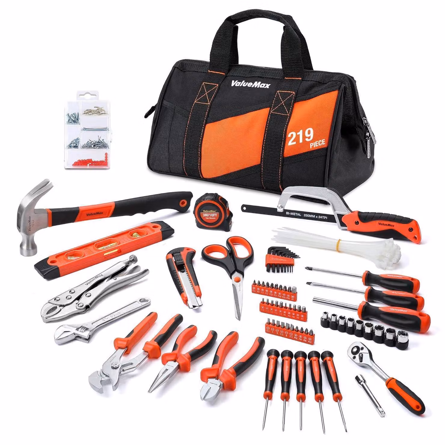 Set di utensili da 219 pezzi, completo di borsa per attrezzi, ideale per la casa e per lavori di bricolage