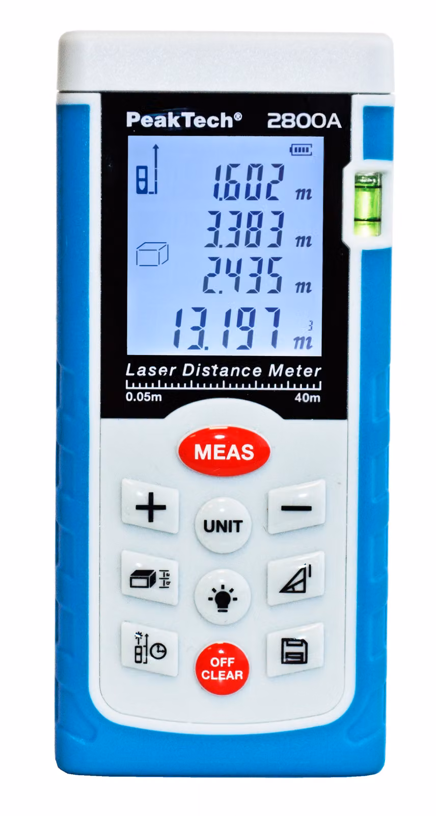 PeakTech P 2800 A - Distanziometro laser 0,05-40 m, distanziometro digitale con funzione area, volume e Pitagora