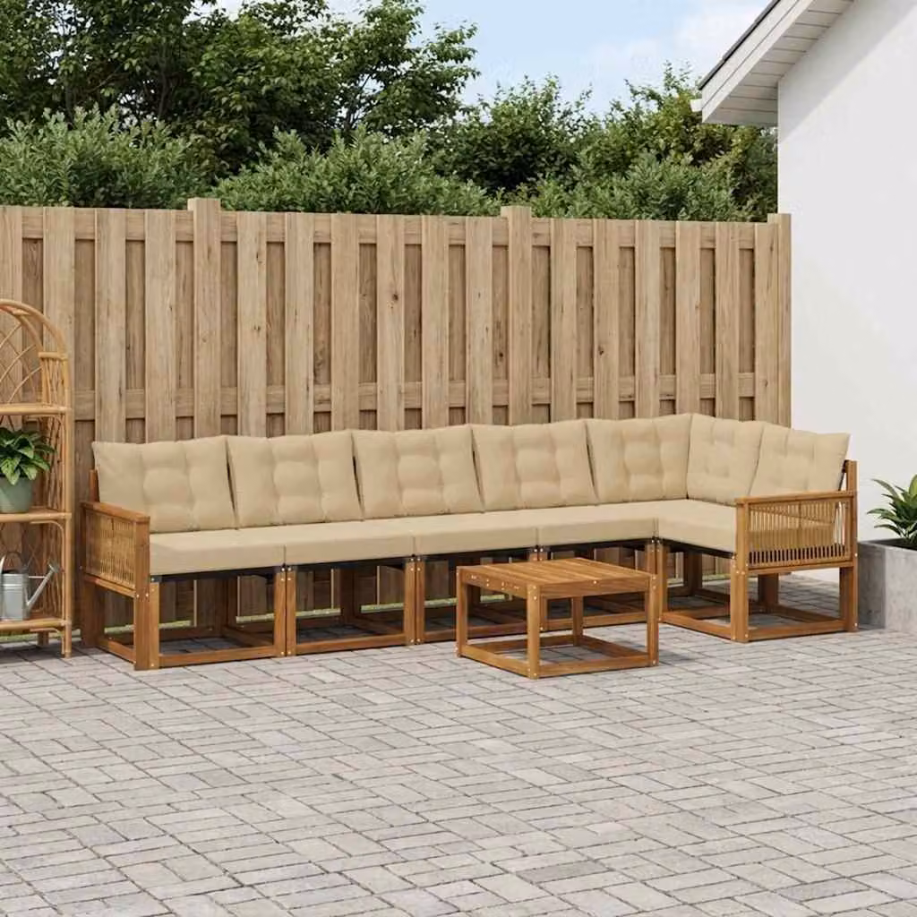 Set di divani da esterno vidaXL 7 pezzi in legno di acacia con cuscini beige e marrone per giardino e terrazza