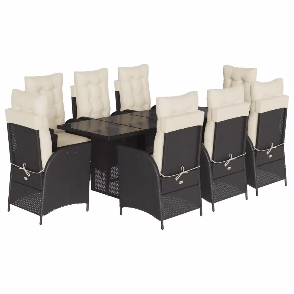 Set da pranzo da giardino moderno vidaXL in polyrattan nero con piano in vetro e 9 pezzi – 2