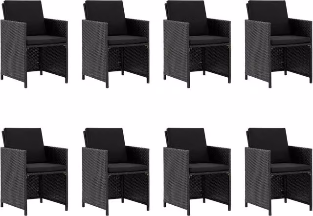 Set da Pranzo da Giardino 9 pz con Cuscini in Polyrattan Nero 46376