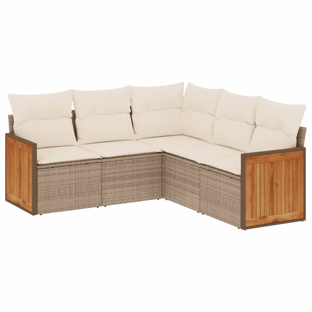 Set Divano da Giardino 5 pz con Cuscini Beige in Polyrattan