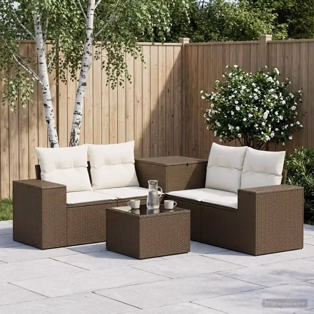 Set di divani 6 pz Marrone e Bianco Crema 55 x 55 x 37 cm 3447562