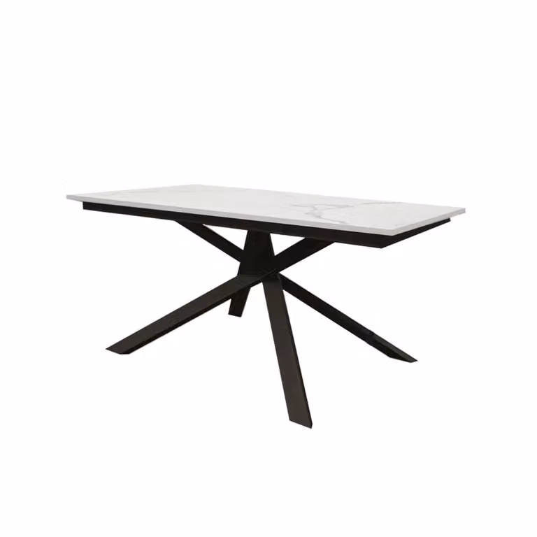 Tavolo VOLPAIA in legno, finitura marmo bianco statuario e metallo verniciato antracite, allungabile 120×80 cm – 170×80 cm