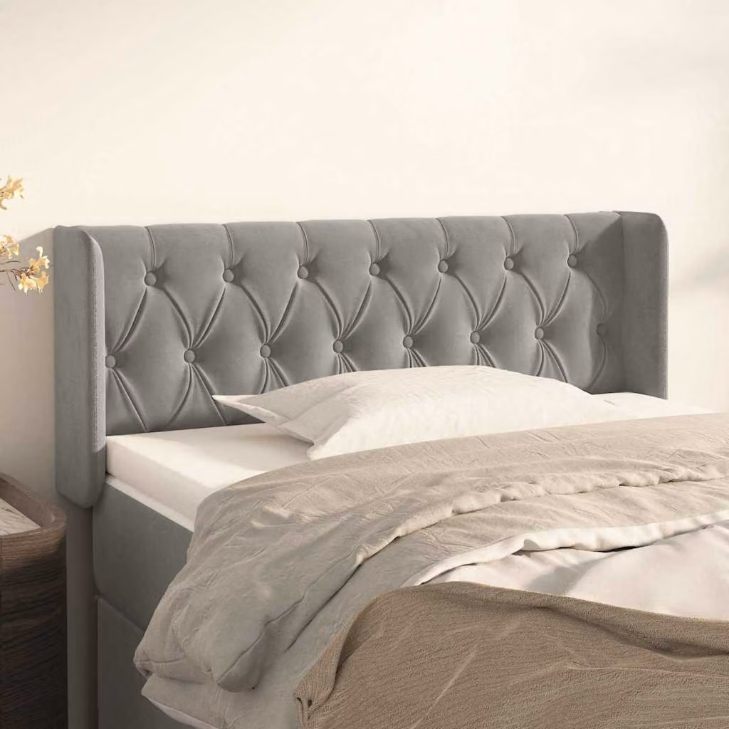Testiera ad orecchio vidaXL in velluto grigio chiaro, L: 93 cm, P: 16 cm, H: 78-88 cm