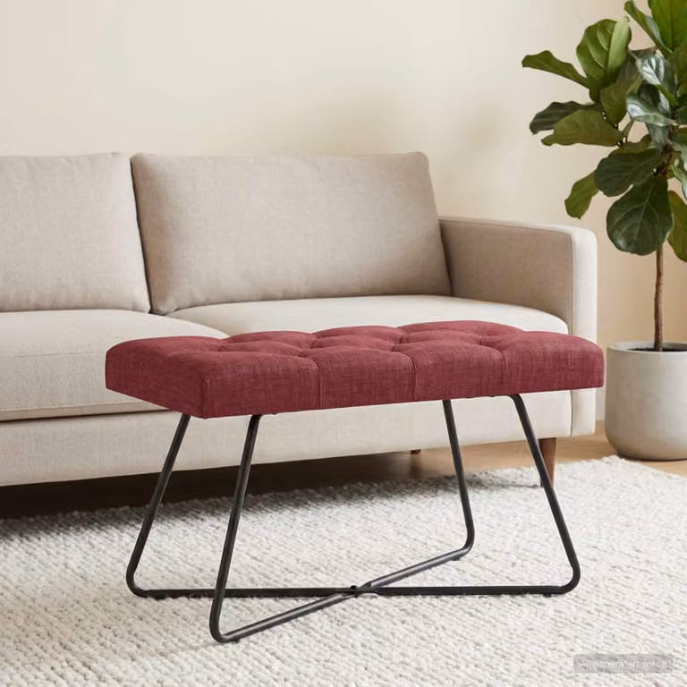 Panchina moderna vidaXL con bottoni imbottiti in tessuto rosso, L 80 x P 40 x H 46 cm