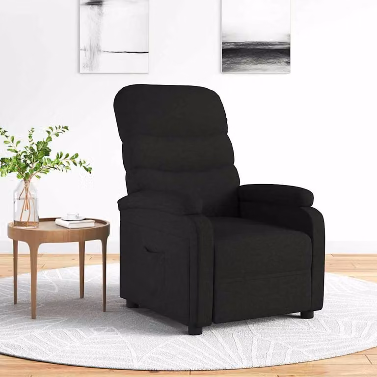 vidaXL Poltrona Reclinabile Relax in Tessuto Nero con Braccioli e Regolazione Manuale