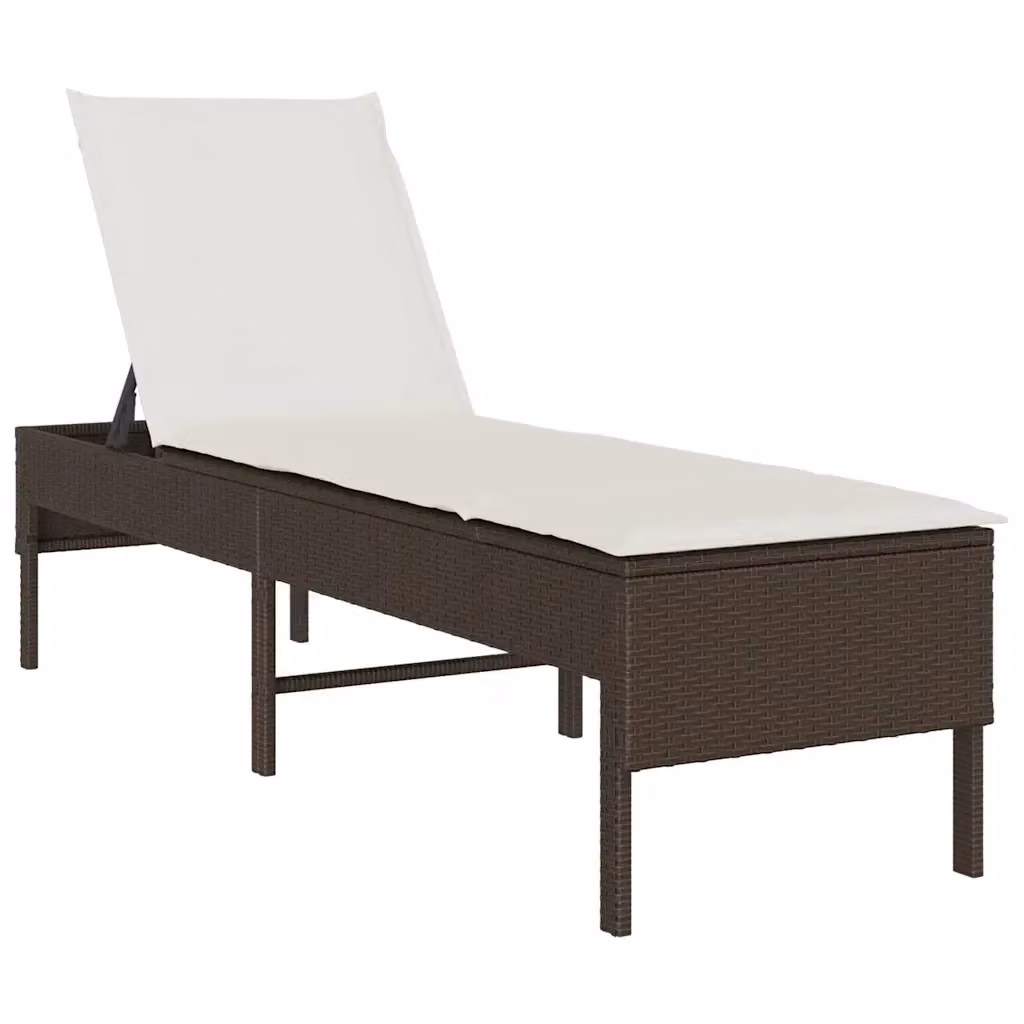 Lettino prendisole vidaXL in polyrattan marrone e bianco con cuscino regolabile L: 200 cm, P: 55 cm, H: 44 cm – 2