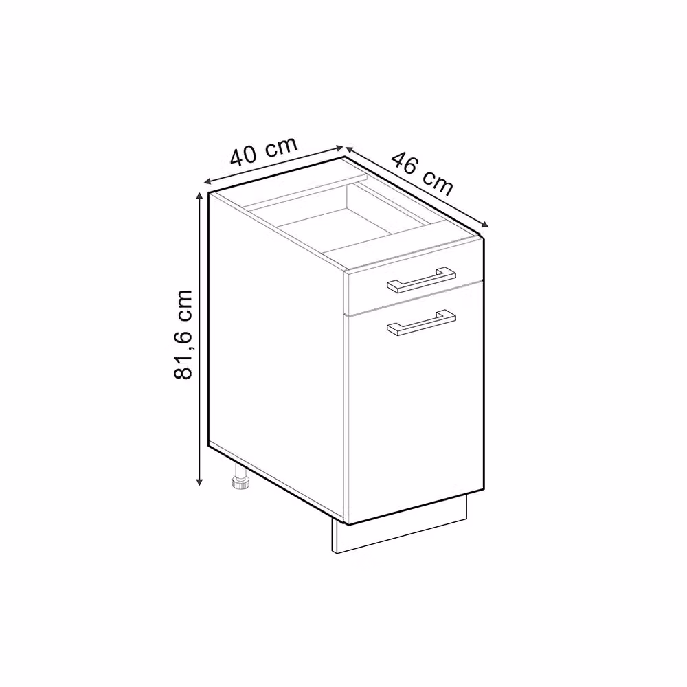 Mobiletto base per cucina Vicco R-Line moderno in nero lucido e rovere con ante a battente L/P/H: 40 x 55 x 81,6 cm – 2