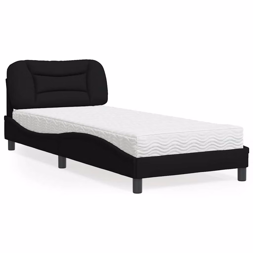 Letto con Materasso Hvar vidaXL Nero in Tessuto e Legno, 90x190 cm – 1