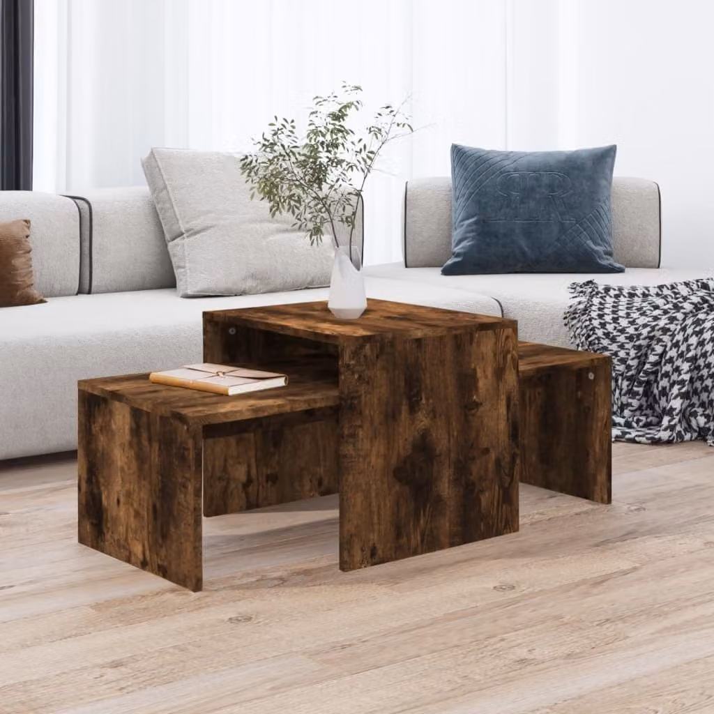 The Living Store set di tavolini in rovere fumé 100x48x40 cm materiale a base di legno