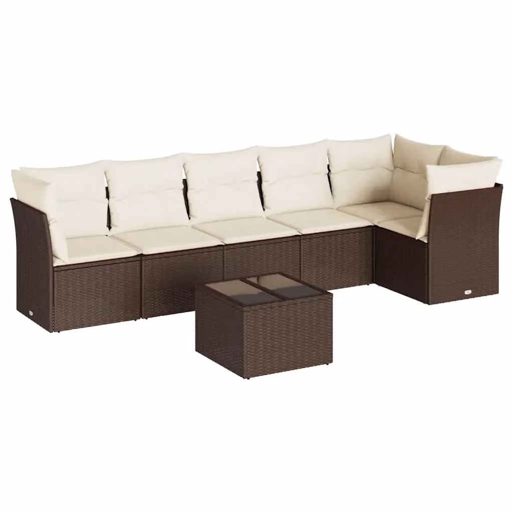 Set di divani da giardino vidaXL 7 pz in polyrattan marrone con cuscini e tavolino da esterno – 2