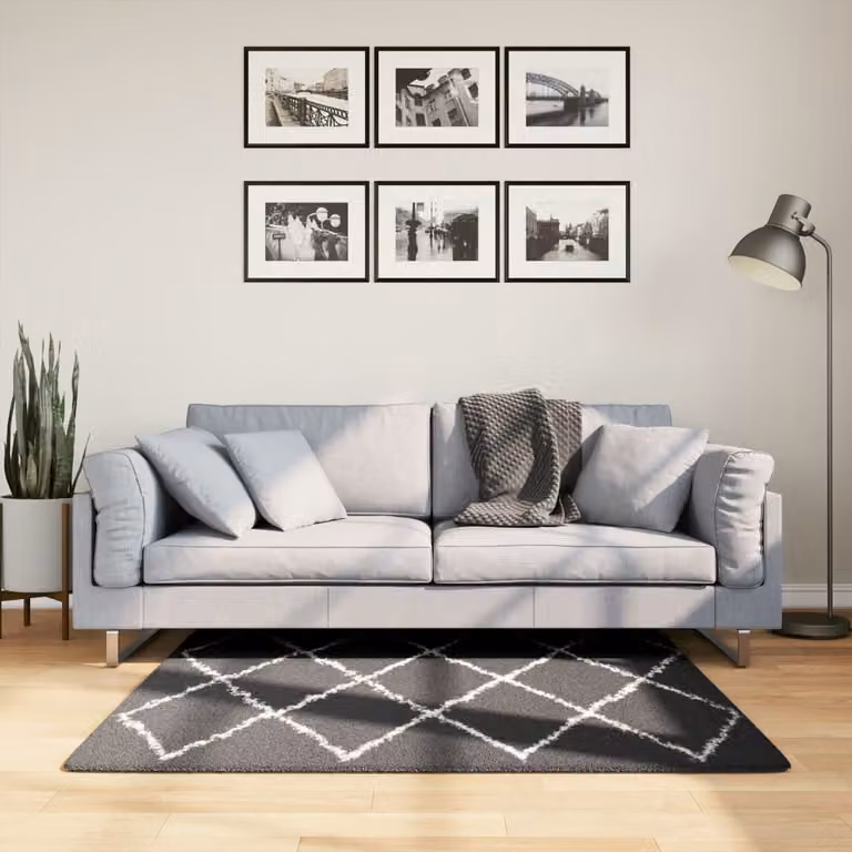 vidaXL Tappeto Shaggy PAMPLONA a Pelo Lungo con Design Geometrico Moderno, Nero e Beige, L/P: 120 x 120 cm