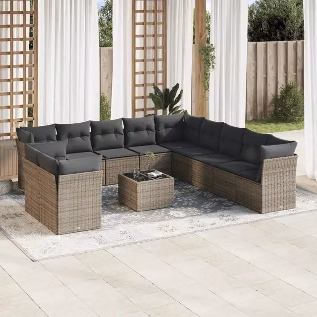 Set di divani da giardino VIDAXL in polyrattan grigio con cuscini, 12 posti – 1