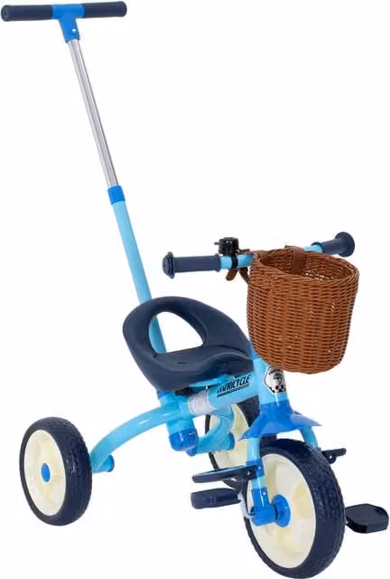 Triciclo 2 in 1 AIYAPLAY per bambini con manubrio regolabile e cestino, azzurro – 1
