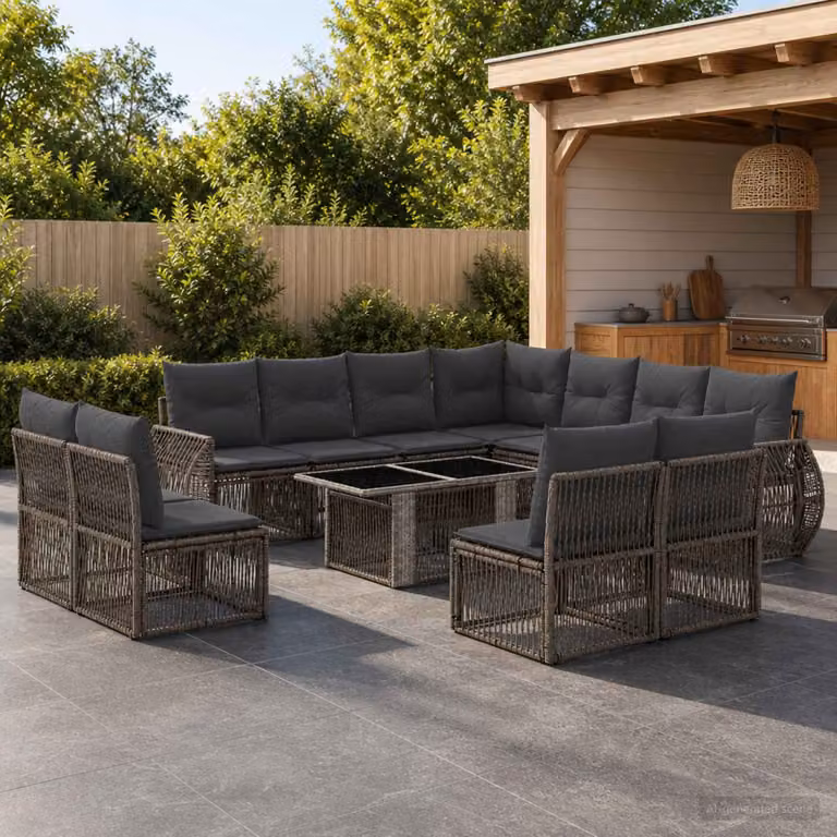 Set Divano da Giardino vidaXL 12 pz in Polyrattan Grigio e Antracite con Cuscini e Tavolino da Esterno