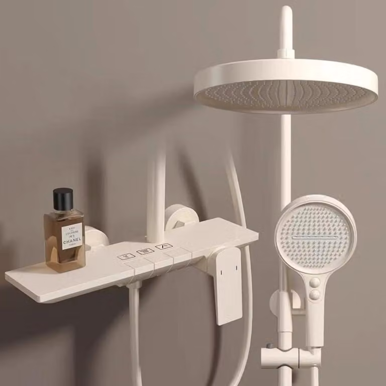 Sistema doccia a pioggia, miscelatore regolabile in altezza (32,5 cm), soffione con 4 getti, doccetta manuale, set doccia