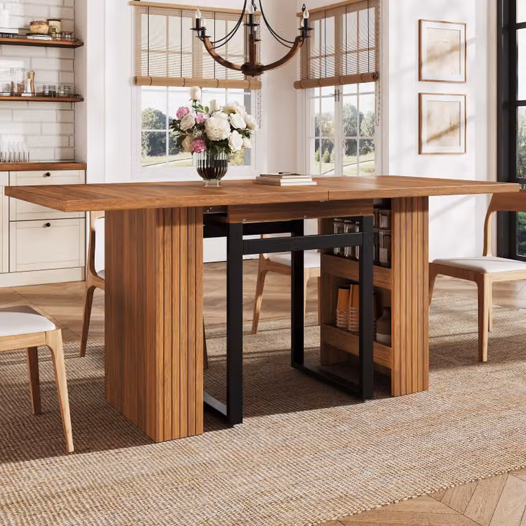 Tavolo allungabile okwish con tripla funzione di estensione, tavolo da cucina compatto con spazio contenitivo integrato, ideale per piccoli appartamenti, color marrone scuro