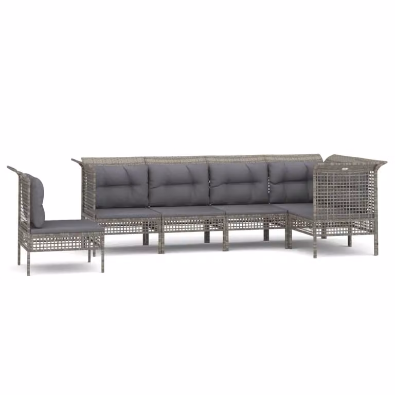 Set Divani da Giardino 6 pz con Cuscini in Polyrattan Grigio