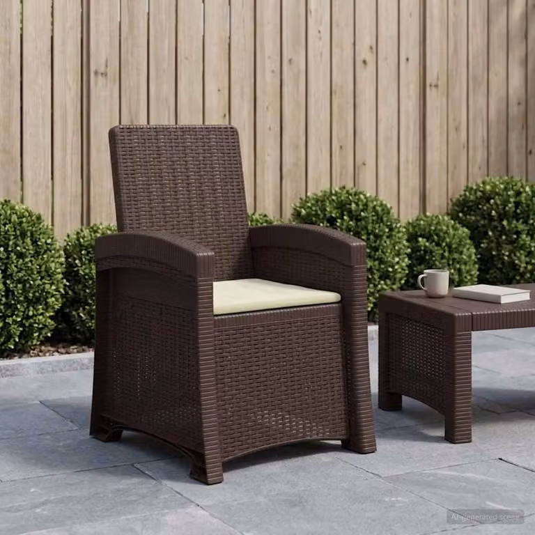 Sedia da giardino reclinabile vidaXL con cuscini effetto rattan, Marrone e Beige