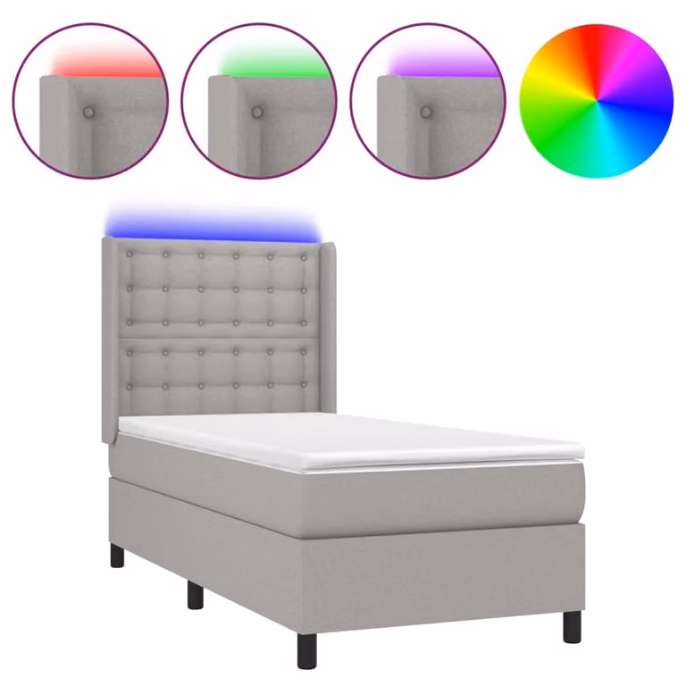 Letto a Molle Materasso e LED Grigio Chiaro 90x190 cm Tessuto