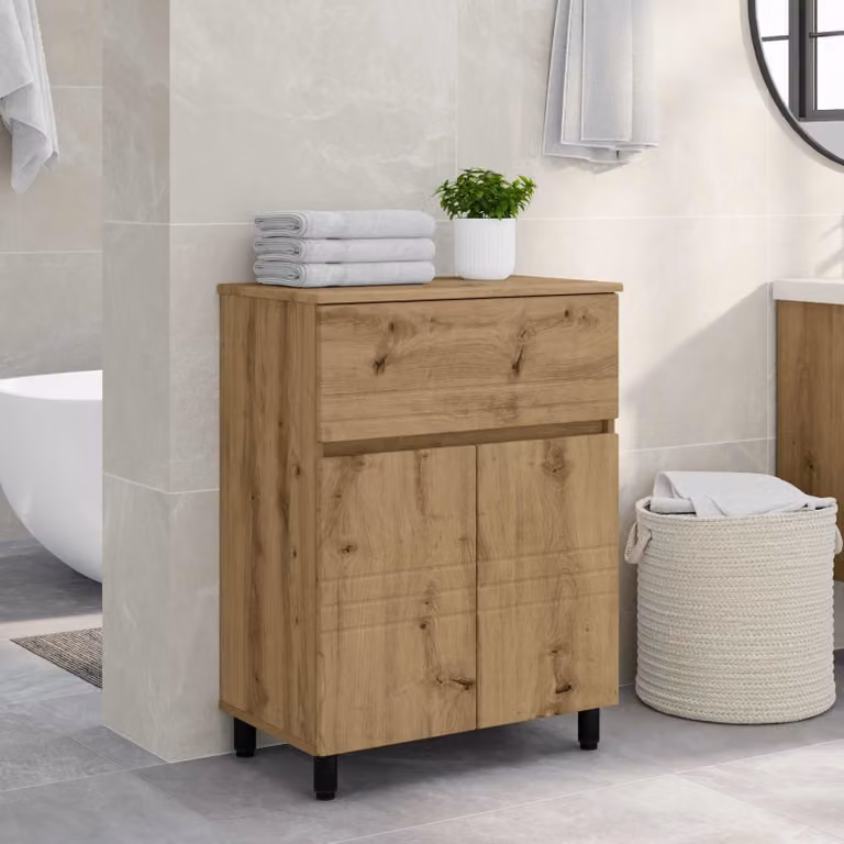 vidaXL Mobiletto da bagno in legno marrone con ante a battente L 60 x P 35 x H 80 cm
