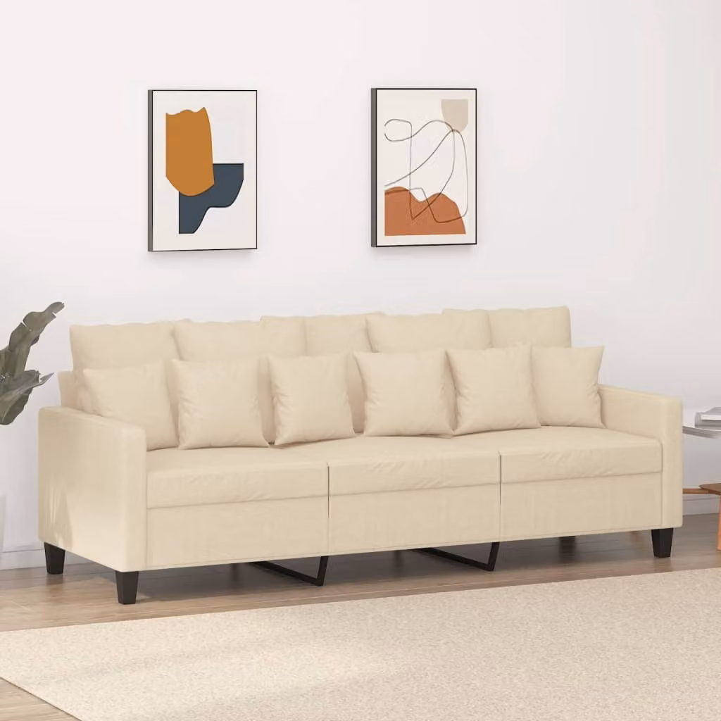 Divano Maison Exclusive, tre posti, colore crema, 180 cm, rivestito in tessuto