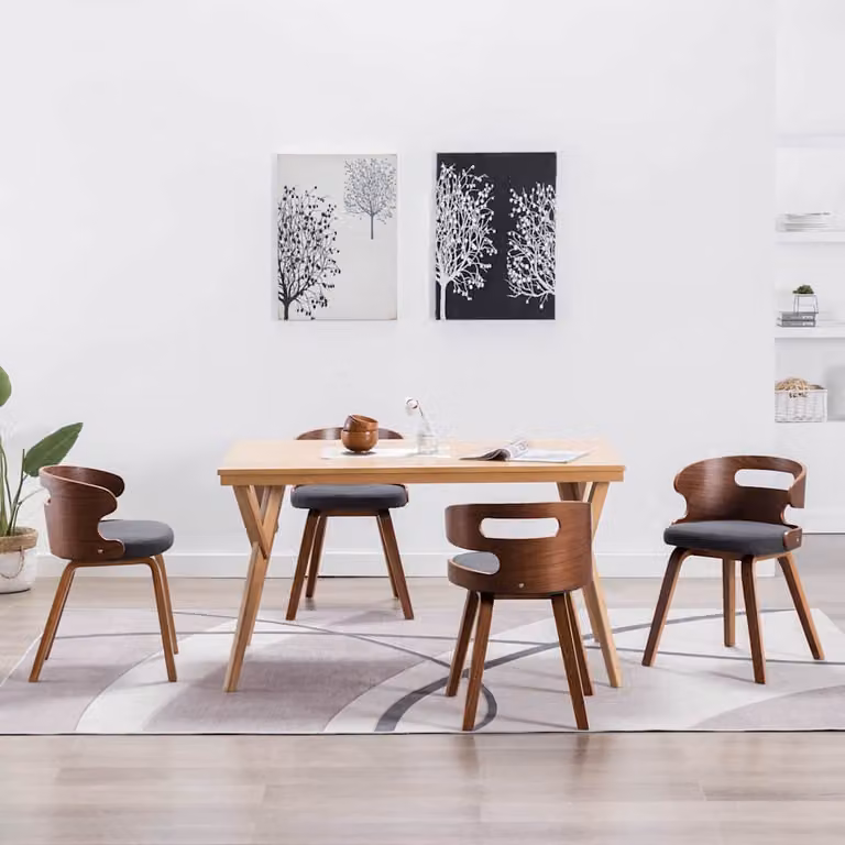 Set di 4 sedie da pranzo vidaXL in legno curvato e tessuto grigio con dettagli marroni per cucina e sala da pranzo