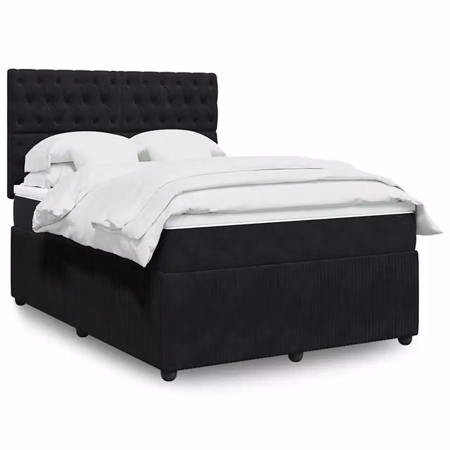Letto Ibrido vidaXL con Giroletto a Molle e Materasso in Velluto Nero e Bianco, L/P: 160 x 200 cm