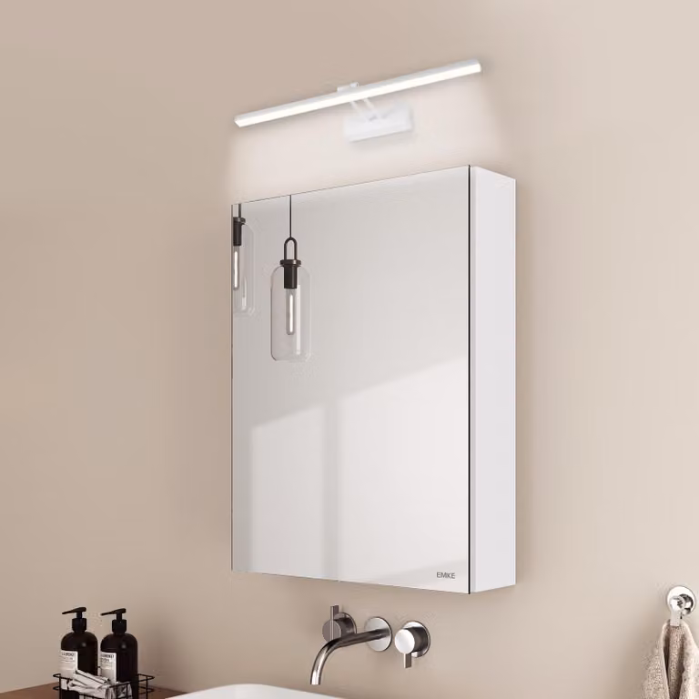 Armadietto a specchio e lampade a specchio EMKE, 50x65x14,5 cm 2 ripiani in vetro Armadietto a specchio per bagno bianco e applique bianche Luce bianca fredda 6500k