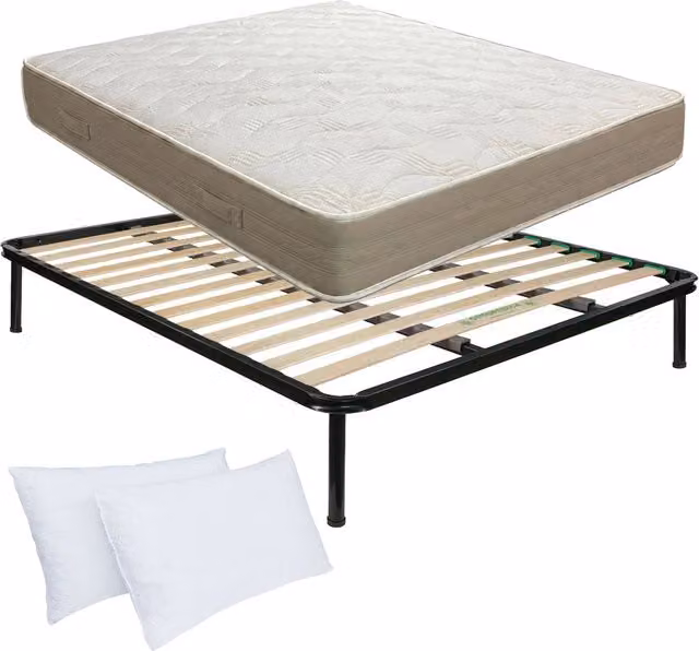 Kit letto matrimoniale Comprarredo Finlandia con rete ortopedica, materasso in memory foam e cuscini inclusi, L/P/H: 160 x 190 x 22 cm, colori beige e bianco