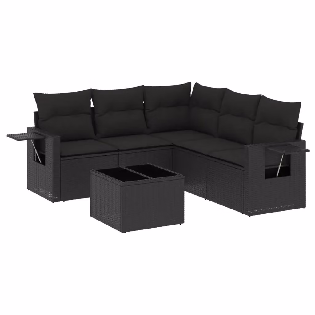 Set Divano da Giardino vidaXL 6 pz in Polyrattan Nero con Cuscini e Tavolino – 2